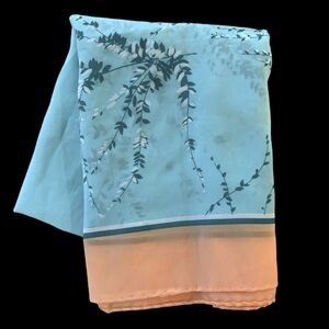 Scarf | Medium Blue Tones & Coral | Botanical Spring Summer Scarf | Unique Print